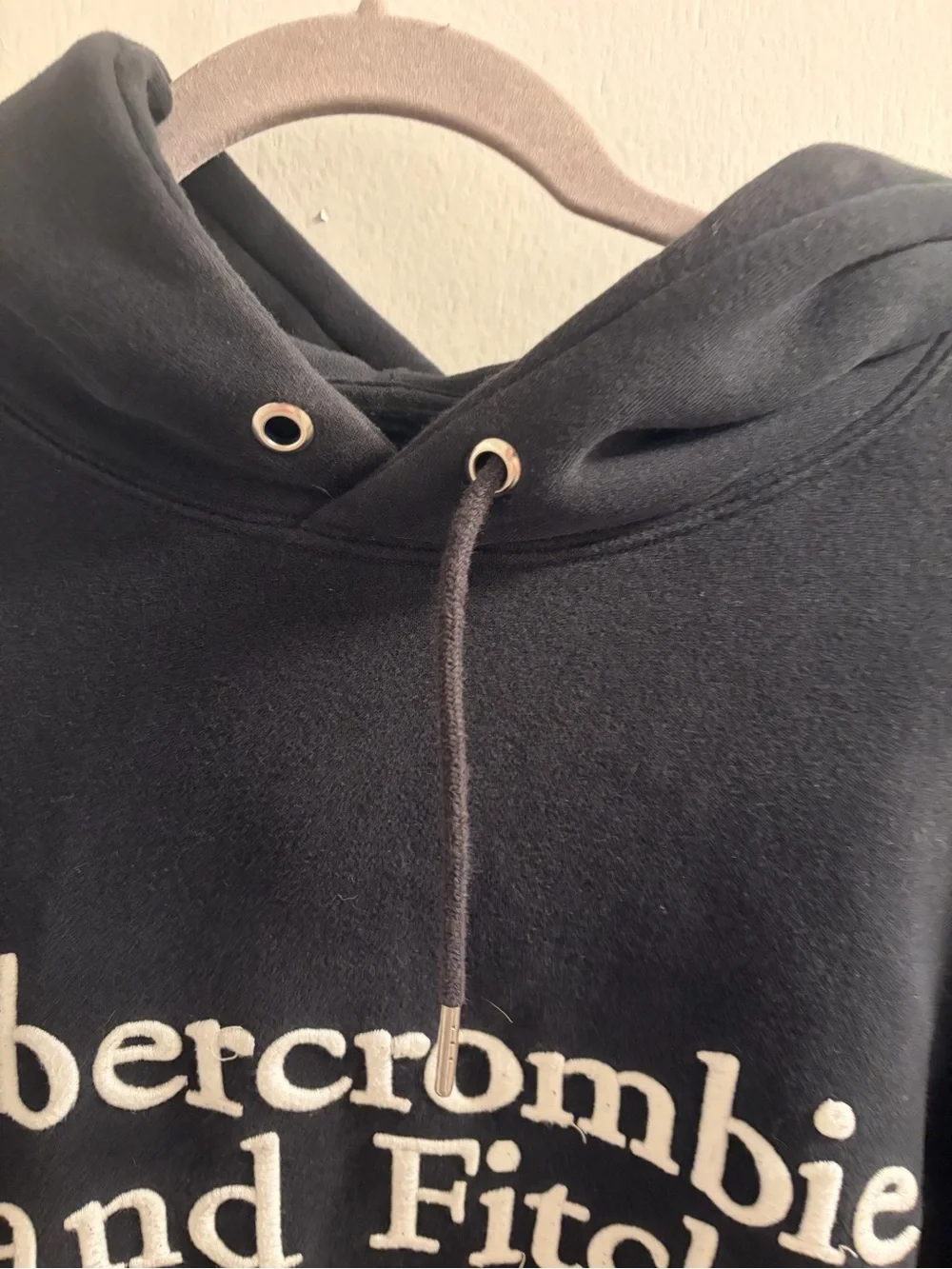 Abercrombie & Fitch Black Crewneck Hoodie with Cream Logo